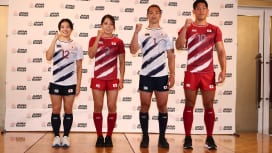 パリオリンピックに臨む男女セブンズ日本代表、新ジャージーお披露目。丸尾「勇ましい感じ」