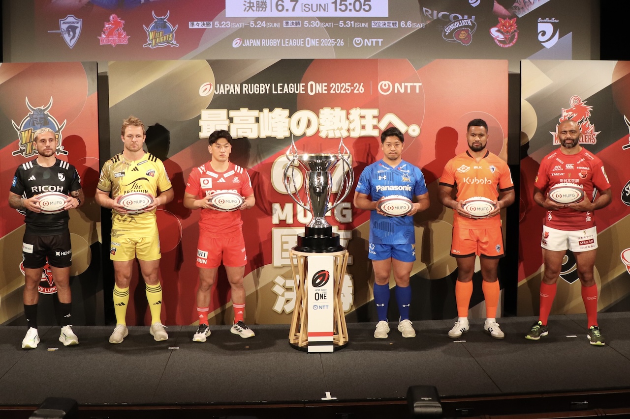 リーグワンプレーオフ出場6チームが集結。李承信［コベルコ神戸スティーラーズ／SO］らが頂点への意気込み語る