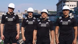 オールブラックスが日本の建設現場に登場！　「けんせつ体幹体操」動画を公開