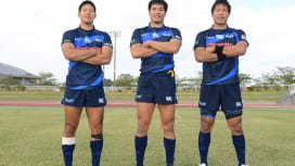 トップリーグ沖縄開催で奮闘した地元の星、サニックス濱里３兄弟。左から耕平、周作、祐介（撮…